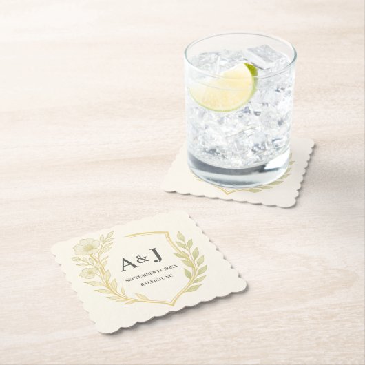 Hübsche Blumenzehen-Wappen Monogram Laurel Wreath Untersetzer (Vor Ort)