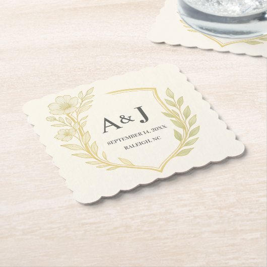 Hübsche Blumenzehen-Wappen Monogram Laurel Wreath Untersetzer (angewinkelt)