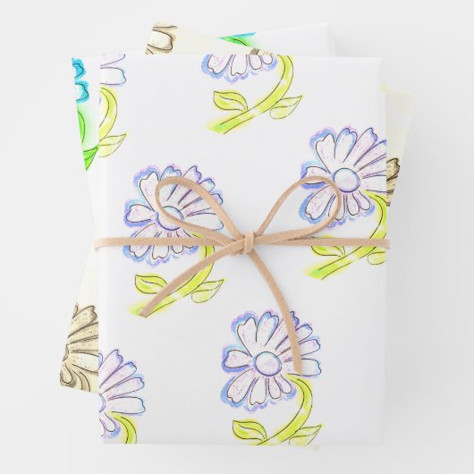 Hübsche Blumenzeichnungen Geschenkpapier Set (Beispiel)