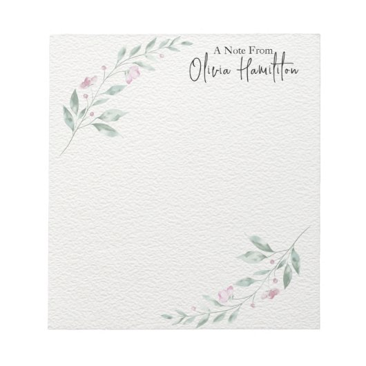 Hübsche Blumenzweigung "A Note From" Notepad Notizblock (Vorderseite)