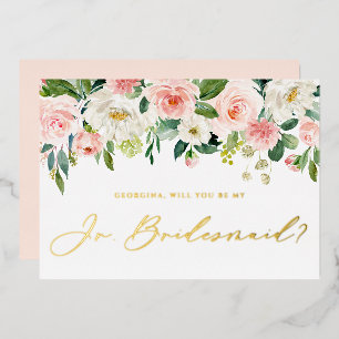 Hübsche Blush-Blumen Wirst du meine Junior-Brautju Folieneinladung
