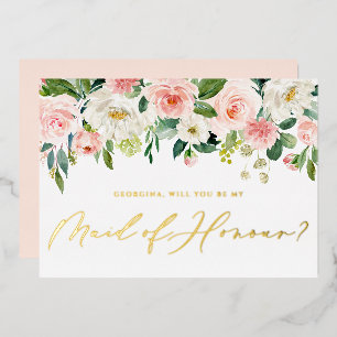 Hübsche Blush-Blumen Wirst du meine Trauzeugin sei Folieneinladung