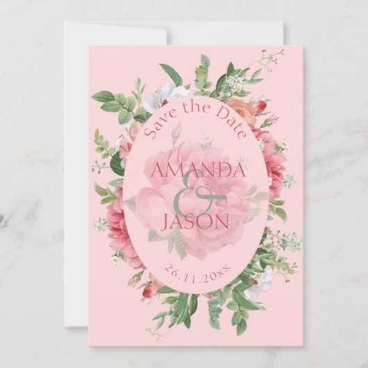 Hübsche Blush Floral Monogram Wedding Save the Dat (Vorderseite)