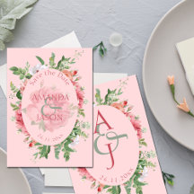 Hübsche Blush Floral Monogram Wedding Save the Dat