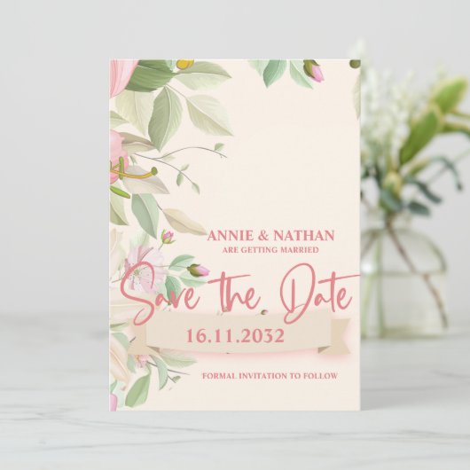 Hübsche Blush Pink Bläschen Hochzeit Sichern Sie d Save The Date (Stehend Vorderseite)