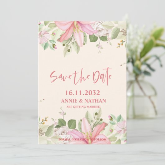 Hübsche Blush Pink Bläschen Hochzeit Sichern Sie d Save The Date (Stehend Vorderseite)