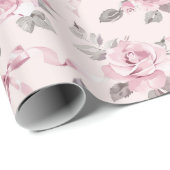 Hübsche Blush Pink Roses & Bows Blumenhochzeit Geschenkpapier (Rolleneckpunkt)