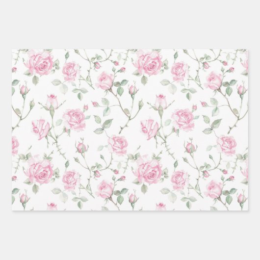 Hübsche Blush Pink Roses & Bows Blumenhochzeit Geschenkpapier Set (Vorderseite 2)