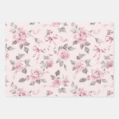 Hübsche Blush Pink Roses & Bows Blumenhochzeit Geschenkpapier Set (Vorderseite)