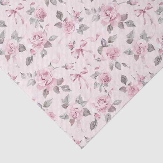 Hübsche Blush Pink Roses & Bows Blumenhochzeit Seidenpapier (Ausschnitt)