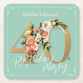 Hübsche Blüte 40. Geburtstag Minze Gold Glamour Rechteckiger Pappuntersetzer
