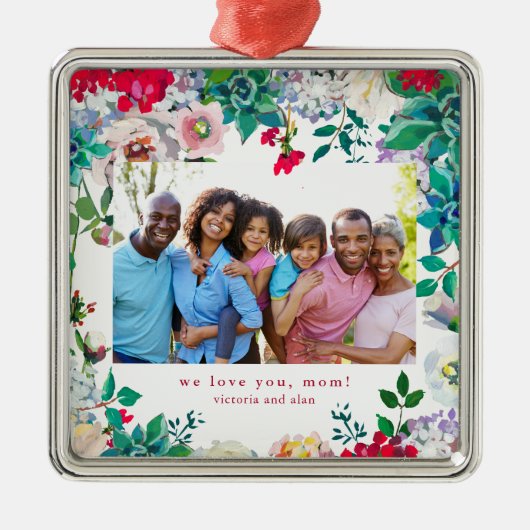 Hübsche Blüte mit Foto Ornament Geschenk für Mama Aus Metall (Vorne)