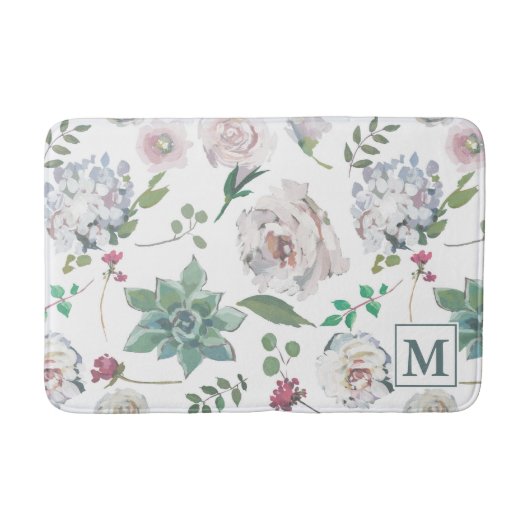 Hübsche Blüte mit Monogramm Bath Mat Badematte (Vorderseite)