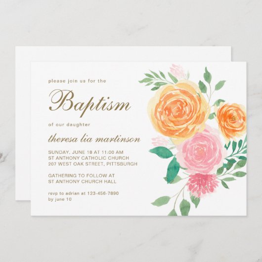 Hübsche Blüte mit Taufe Einladung (Vorne/Hinten)
