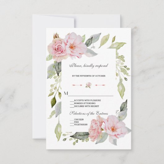 Hübsche Blütenblütenhochzeit in Rosa RSVP Karte (Vorderseite)
