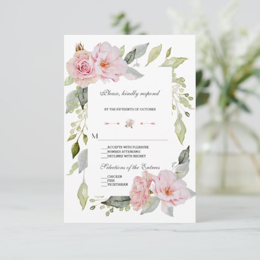 Hübsche Blütenblütenhochzeit in Rosa RSVP Karte (Stehend Vorderseite)