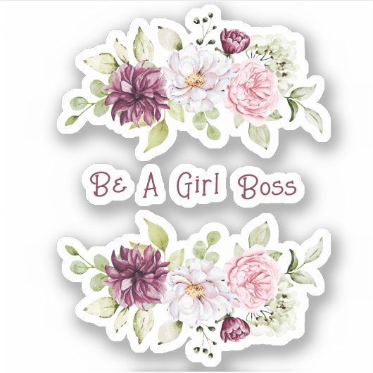 Hübsche Blütenpeony "Be a Girl Boss" Vinyl Aufkleber (Vorderseite)