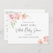 Hübsche Blütenpink Coral Gold Virtual Baby Dusche Einladungspostkarte (Vorne/Hinten)