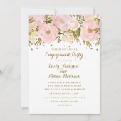 Hübsche Blütenpinsel-Gold-Flora-Engagement-Party Einladung (Vorderseite)