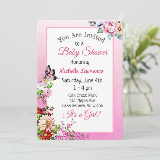 Hübsche Blütenschmetterlingswache Einladung (Stehend Vorderseite)