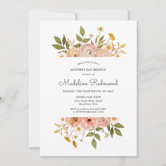 Hübsche Bohemische Blumenmütter Einladung (Vorderseite)