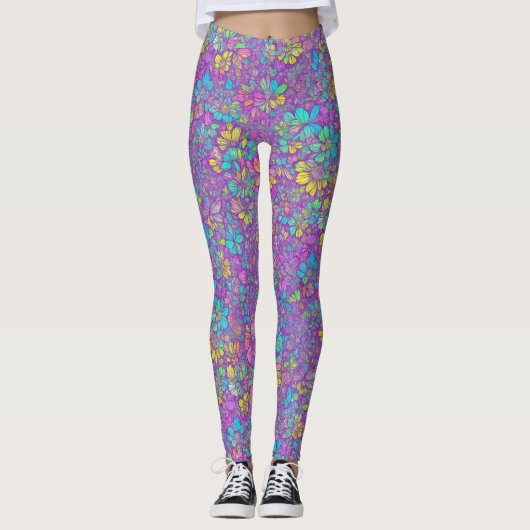 Hübsche Bohemische Wildblume Blumenmuster Leggings (Vorderseite)