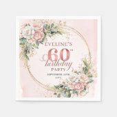 Hübsche Boho-Hellrosa-Blumen-Napkin zum 60. Geburt Serviette (Vorderseite)