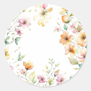 Hübsche Boho Orange Rosa Wasserfarbe Wilde Blumen Runder Aufkleber
