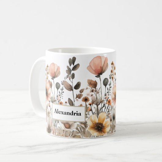 Hübsche Boho Pink-Wildblumen Kaffeetasse (Vorderseite Links)