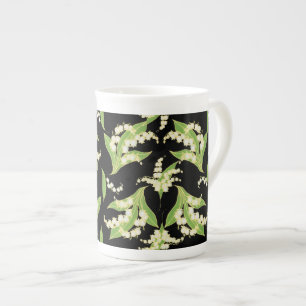 Hübsche Bone-China-Tasse: Maiglöckchen, Schwarz Porzellantasse