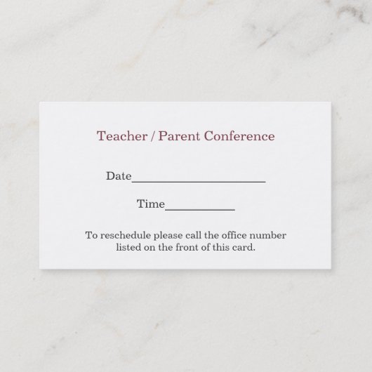 Hübsche Books Teacher Business Card Terminkarte (Rückseite)