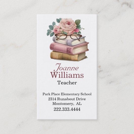 Hübsche Books Teacher Business Card Terminkarte (Vorderseite)