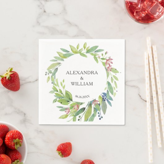 Hübsche Botanische Grünpflanzen Blush Pink Wedding Serviette (Beispiel)
