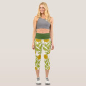 Hübsche botanische Hand mit Blumengelb Capri Leggings (Vorderseite)