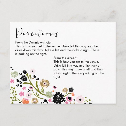 Hübsche Bouquet Floral Directions Info Card Einlad Begleitkarte (Vorderseite)