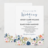 Hübsche Bouquet Floral Wedding Einladung Marine (Vorne/Hinten)