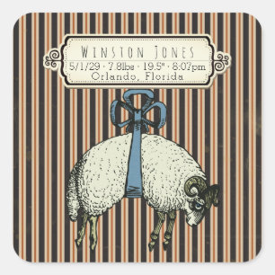 Hübsche Bow Sheep™ Collection - Birth Info / Quadratischer Aufkleber