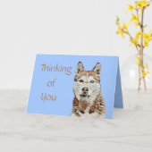 Hübsche Braun- und Weiße Husky-Grußkarte Karte (Gelbe Blume)