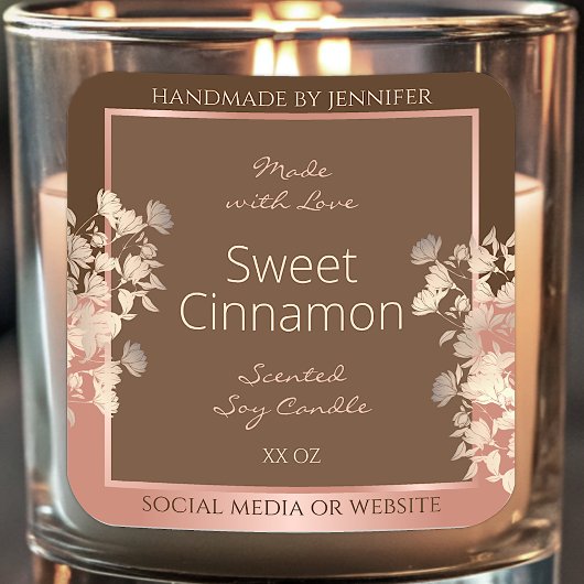 Hübsche braune Blumenmarken Rose Gold Rahmen Quadratischer Aufkleber