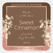 Hübsche braune Blumenmarken Rose Gold Rahmen Quadratischer Aufkleber (Vorderseite)