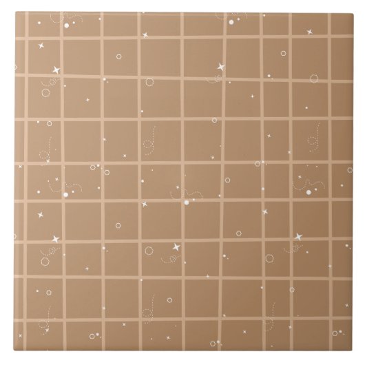 Hübsche braune Gingham-Keramikfliese Fliese (Vorderseite)