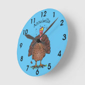 Hübsche braune Pute auf dem Bauernhof mit Fliegen  Runde Wanduhr (Winkel)