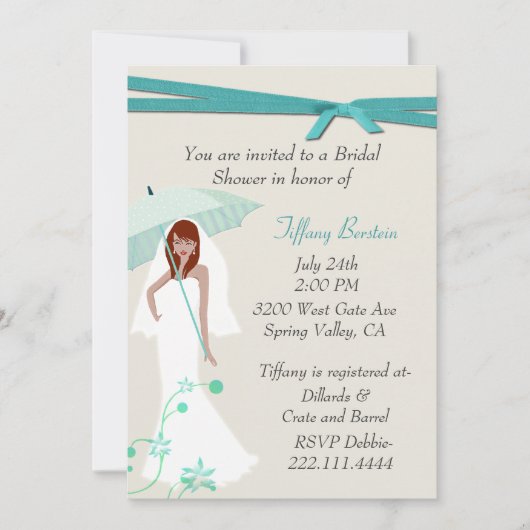 Hübsche Braut mit Regendusche Einladung (Vorderseite)