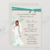 Hübsche Braut mit Regendusche Einladung (Vorne/Hinten)