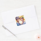 Hübsche Braut und anmutiges Anime-Paar Quadratischer Aufkleber (Umschlag)