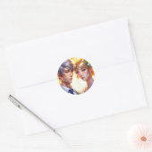 Hübsche Braut und anmutiges Anime-Paar Runder Aufkleber (Umschlag)