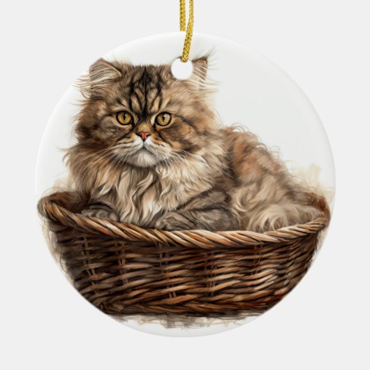 HÜBSCHE BROWTABBY PERSIANISCHE KATZE IN KATZBETT KERAMIK ORNAMENT (Vorne)