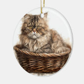 HÜBSCHE BROWTABBY PERSIANISCHE KATZE IN KATZBETT KERAMIK ORNAMENT (Links)