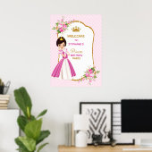 Hübsche Brünette Princess Geburtstagsparty Poster (Heimbüro)