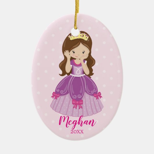 Hübsche brünette Prinzessin Christmas Ornament (Vorne)